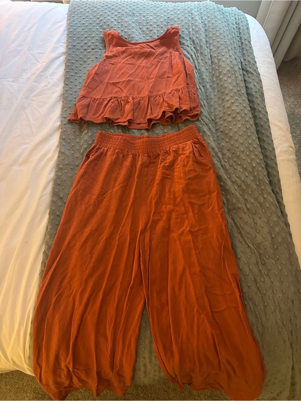 Women's Rust Orange Wide-Leg Crop Top & Pant Set